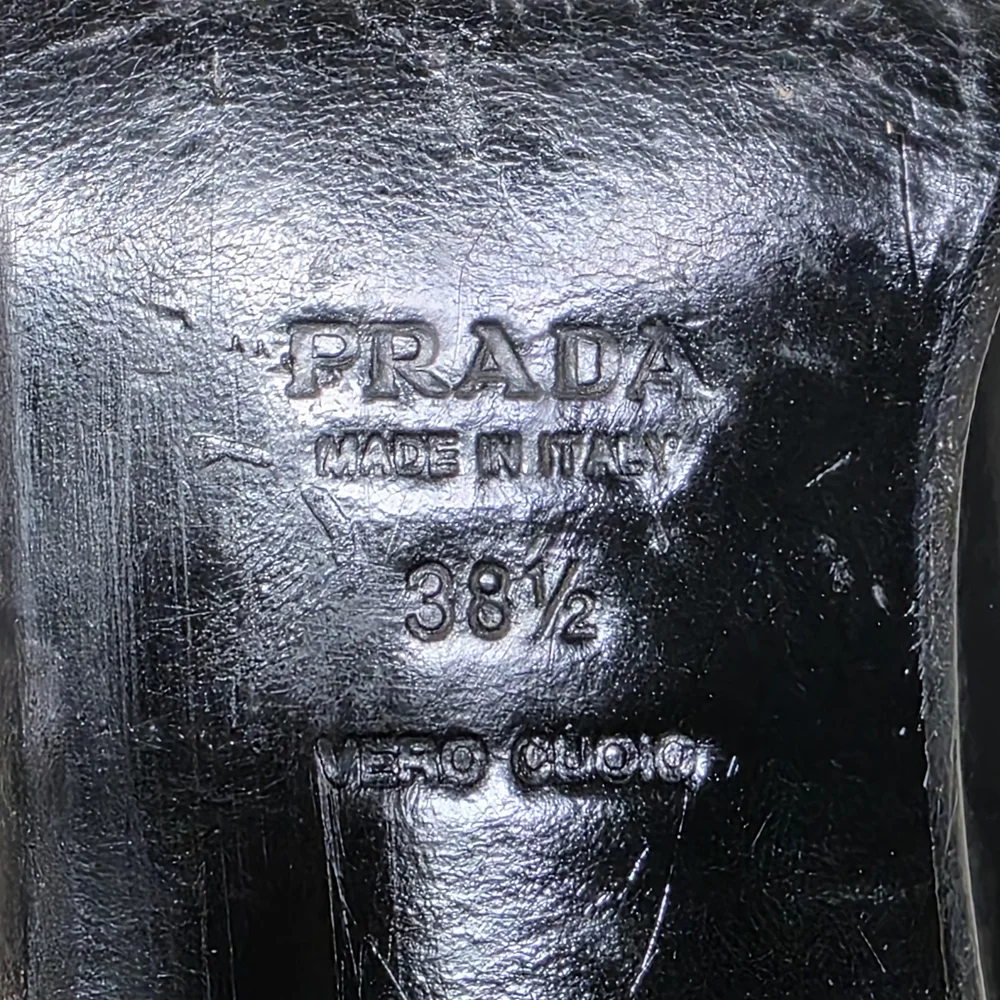 Prada Black Leather Mid Heel Pumps, Size 8 38½